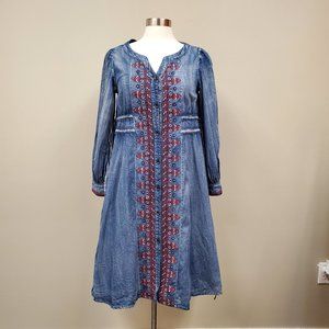 Keer Qiaowa Dress Womens Medium Button Front Cross Stitch Western Prairie Denim